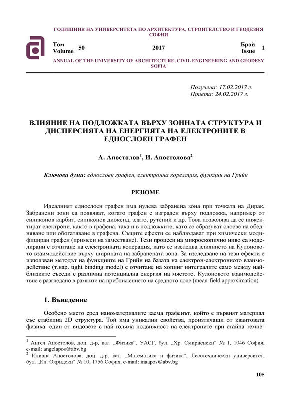 Влияние на подложката върху зонната структора и дисперсията на енергията на електроните в еднослоен графен