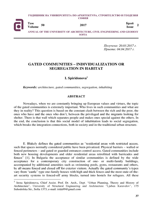 Gated communities - individualization or segregation in habitat