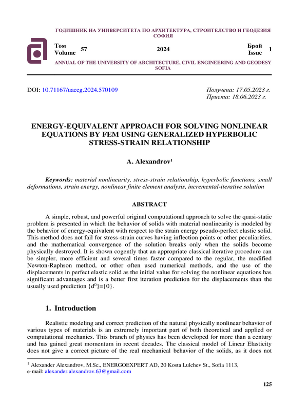 Energy-Equivalent Approach for Solving Nonlinear Equations by Fem Using Generalized Hyperbolic Stress-Strain Relationship